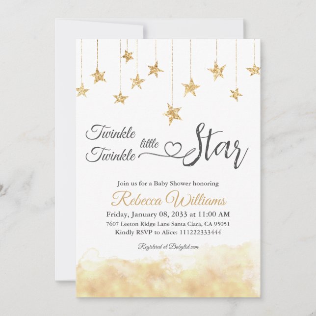Elegant Twinkle Little Star Guld Cloud Baby Shower Inbjudningar (Framsida)