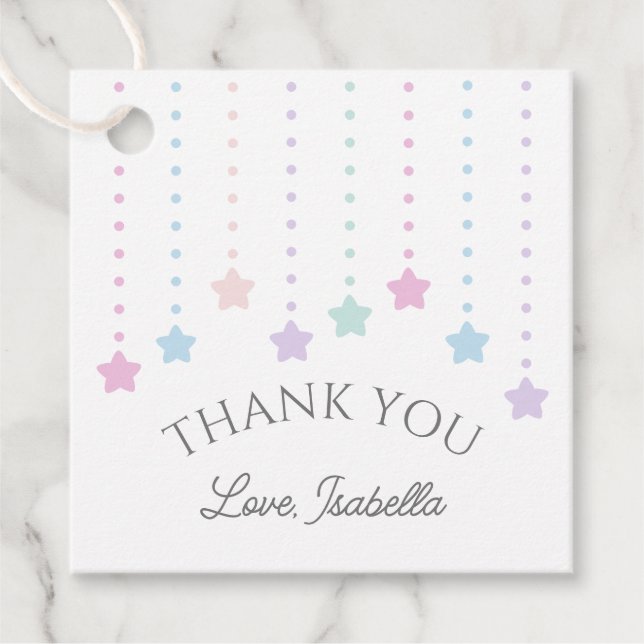 Elegant Twinkle Little Stars Baby Shower Tack Gåvor Etiketter (Framsida)