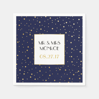 Elegant Twinkle Stars Midnight Blå himmel och Guld Pappersservett