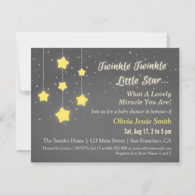 Elegant Twinkle Twinkle Little Star Baby Shower Inbjudningar (Framsida)