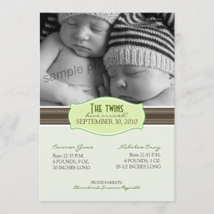 Elegant Twins Födelse Tillkännagivande: Limegrön Meddelande