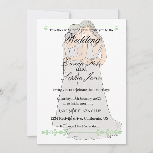Elegant Two Brides Wedding Invitation Inbjudningar (Framsida)