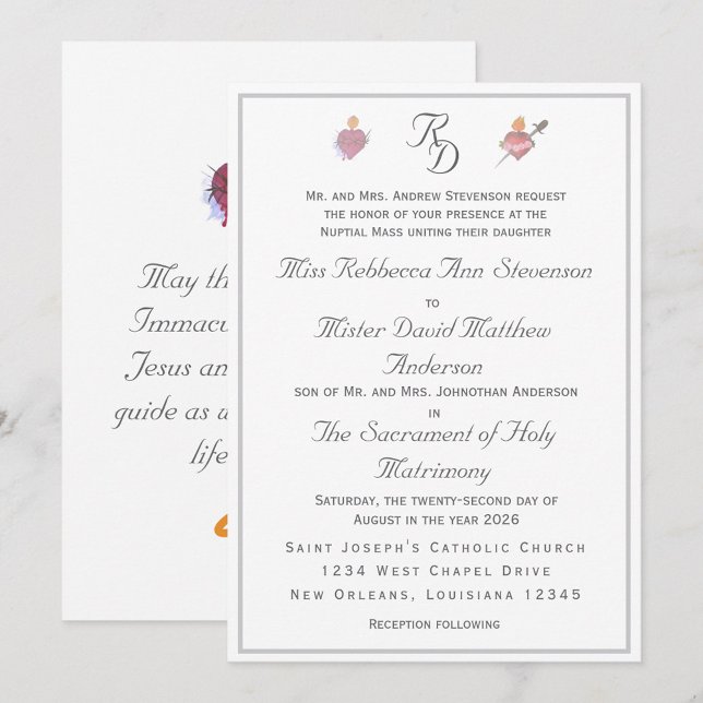 Elegant Two Hearts Catholic Wedding Invitation Inbjudningar (Skapare uppladdad)