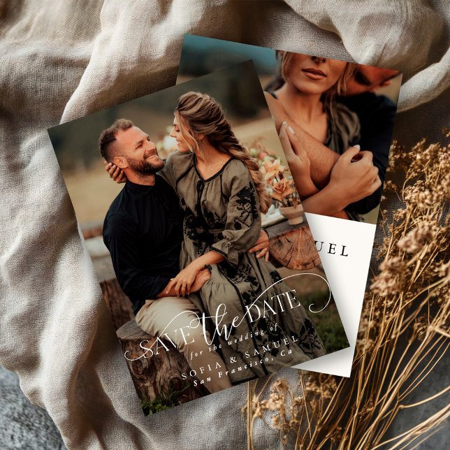 Elegant Two Photo Handwritten Script Wedding Spara Datumet (Skapare uppladdad)