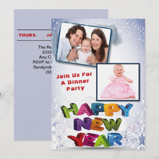 Elegant Two Photo Happy New Year’s Dinner Party Inbjudningar