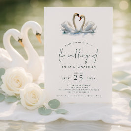 Elegant Two Swans Script Wedding Inbjudningar