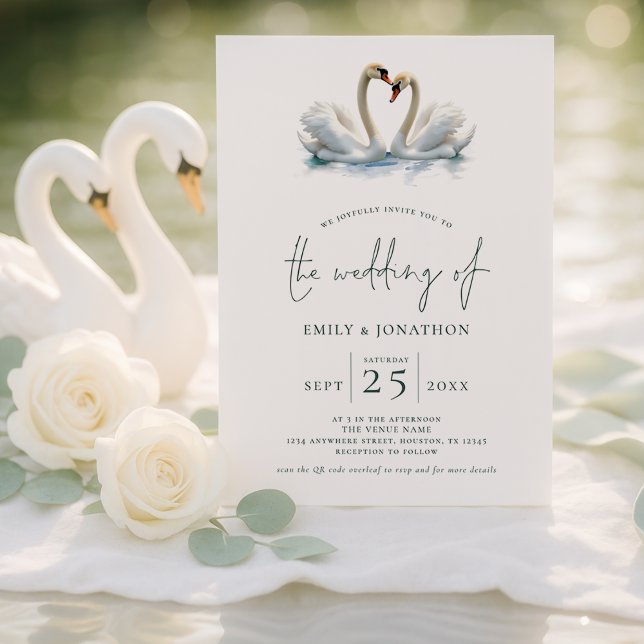 Elegant Two Swans Script Wedding Inbjudningar (Skapare uppladdad)