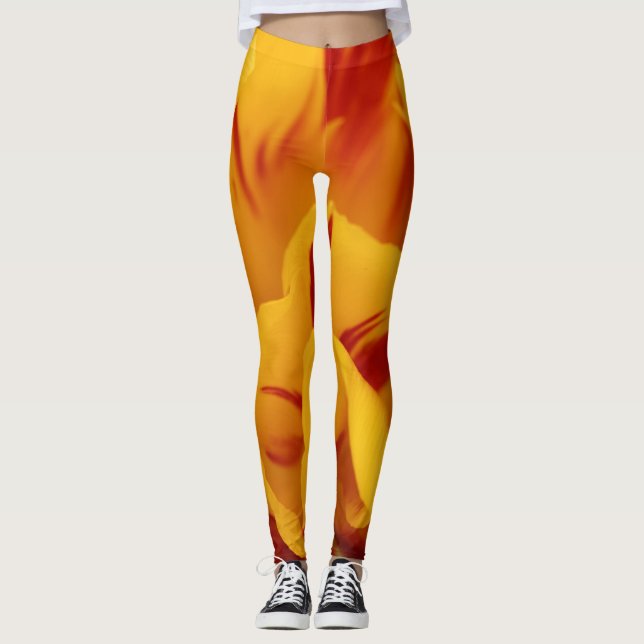 Elegant Two-Tone Red Guld Monsella Tulip Leggings (Framsida)
