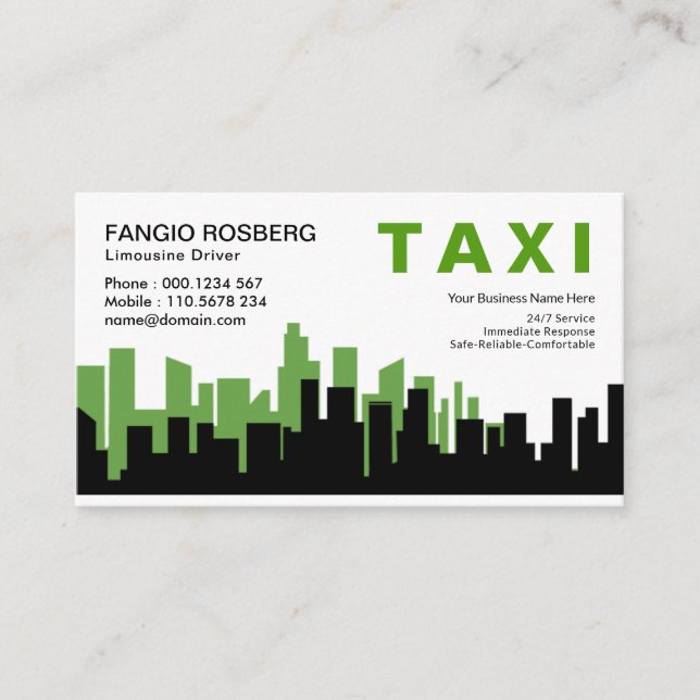 Elegant Two Toned City Skyline Silhouette Taxi Visitkort (Framsida)