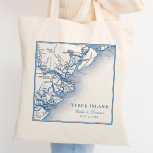 Elegant Tybee Island Georgia Karta Navy Blue Bröll Tygkasse
