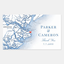 Elegant Tybee Island Georgia Karta Wedding Favor Rektangulärt Klistermärke