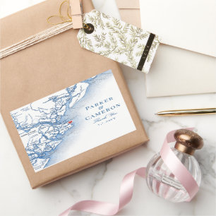 Elegant Tybee Island Georgia Karta Wedding Favor Rektangulärt Klistermärke