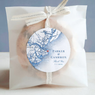 Elegant Tybee Island Georgia Karta Wedding Favor Runt Klistermärke