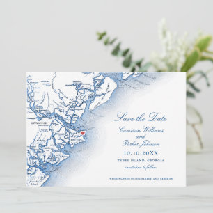 Elegant Tybee-ön Georgia Karta Bröllop Spara Datumet