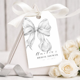 Elegant, tying the knot bridal shower white bow. presentetikett
