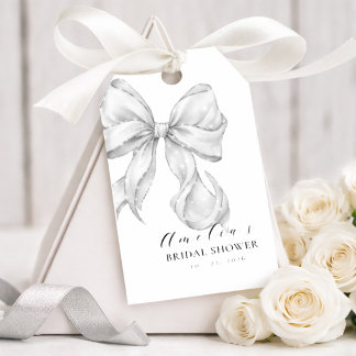 Elegant, tying the knot bridal shower white bow. presentetikett