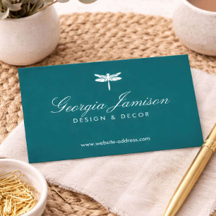 Elegant typ Dragonfly-logotyp på tealgrön Visitkort