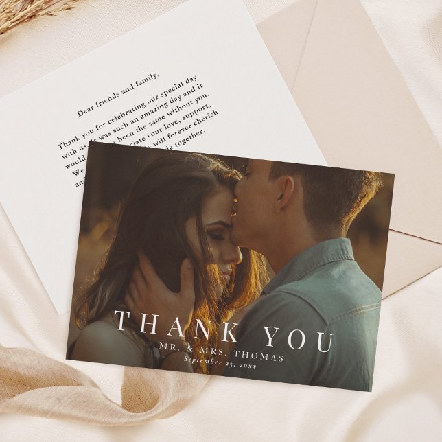 Elegant Typ Minimal Foto  Tack Kort (Simple type overlay photo thank you card.)