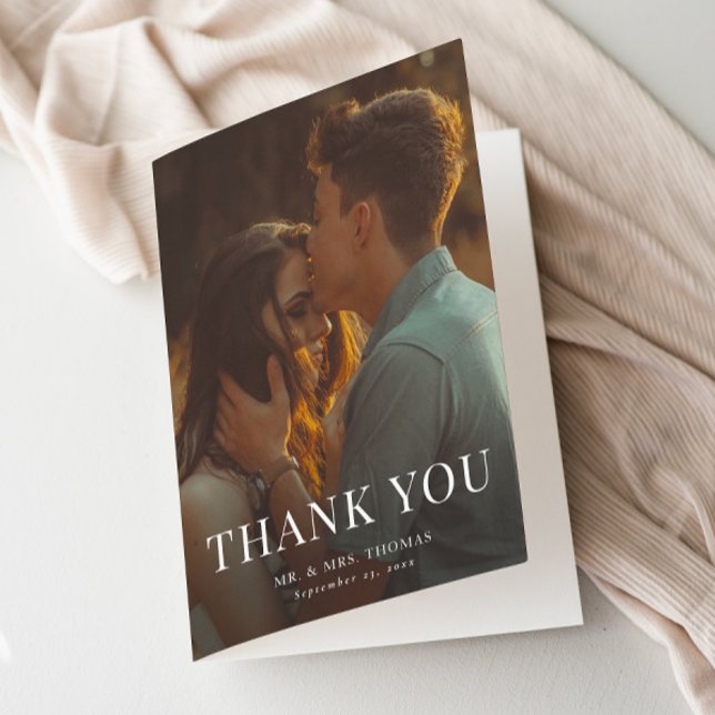 Elegant Typ Minimal Fotografi Bröllop  Tack Kort (Simple Elegant Typography Photo Wedding Thank You Card.)