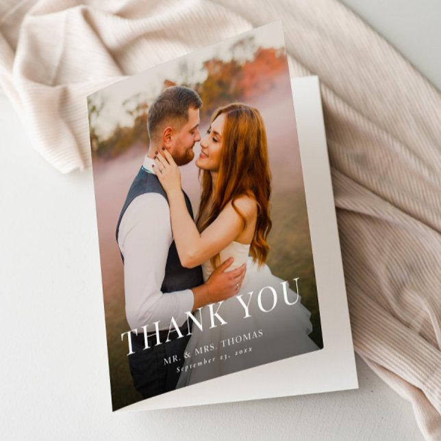 Elegant Typ Minimal Fotografi Bröllop  Tack Kort (Simple Type Overlay Photo Wedding Thank You Cards.)