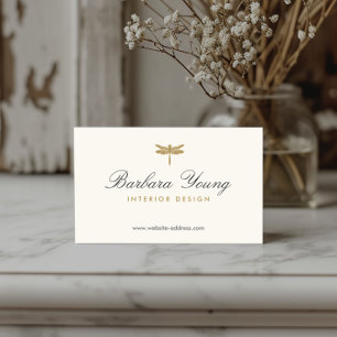 Elegant Type Guld Dragonfly Logotyp på Elfenbensku Visitkort