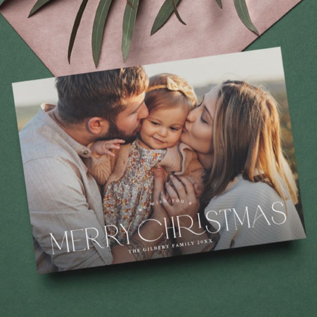 Elegant typografi 2 Foto God Jul Julkort (Simple elegant typography 2 photo christmas holiday card.)