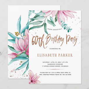 Elegant typografi 60-års blommig födelsedagsfest inbjudningar