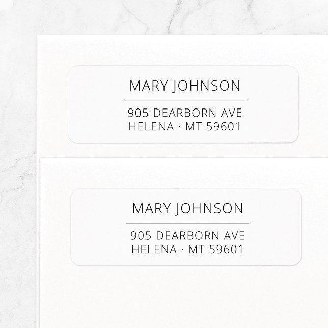 Elegant Typografi Anpassningsbar Returadress 06. E Etikett (Simple, basic return address label features modern clean sans serif typeface with fine line.)