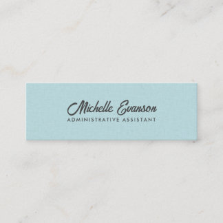 Elegant Typografi Aqua Blue Linen Minimalist Mini Visitkort