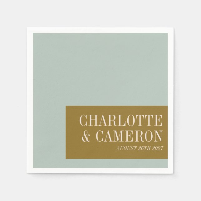 Elegant typografi Blå oliv Anpassade bröllopsnamn Pappersservett (Framsidan)