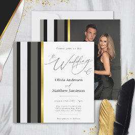 Elegant Typografi Black White Guld Rand Bröllop Inbjudningar