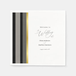 Elegant Typografi Black White Guld Rand Bröllop Pappersservett
