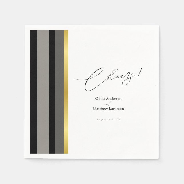 Elegant Typografi Black White Guld Rand Bröllop Pappersservett (Framsidan)
