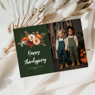 elegant, typografi, blommigt, happy thanksgiving-f julkort