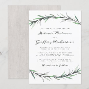 Elegant Typografi Botanical Woodland Bröllop Inbjudningar