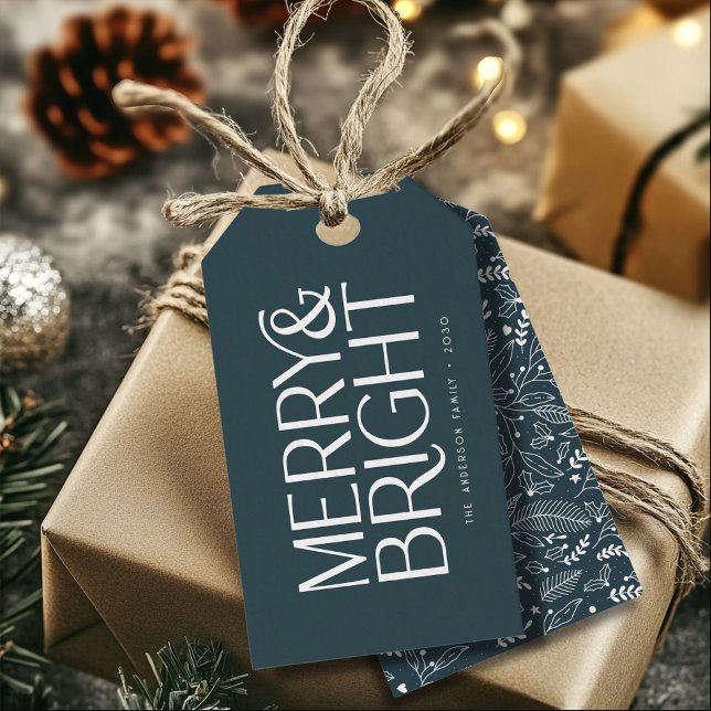 Elegant Typografi Botaniskt Merry och Bright Presentetikett (Skapare uppladdad)