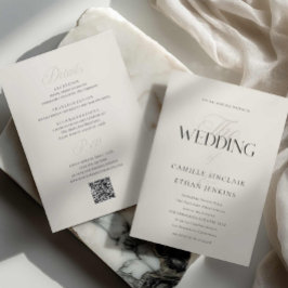 Elegant typografi Bröllop med QR-kod inbjudan