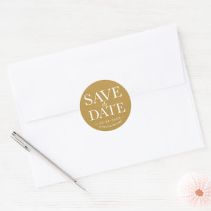 Elegant typografi Bröllop Spara datum Guld Runt Klistermärke