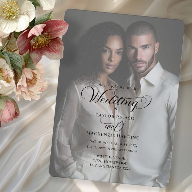 Elegant typografi bröllopsfoto-mall inbjudningar (Stunning simple wedding invitation with elegant typography by Ricaso. Add photo and text)