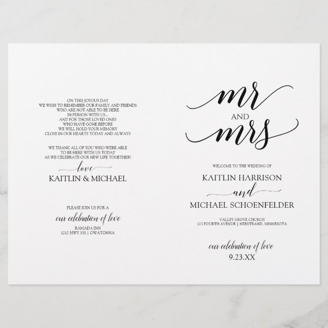 Elegant typografi Bröllopsprogram i svart 2 (Framsida)