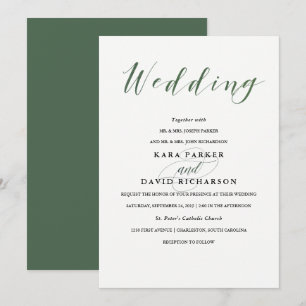 Elegant Typografi Djup Grönt Bröllop Inbjudningar