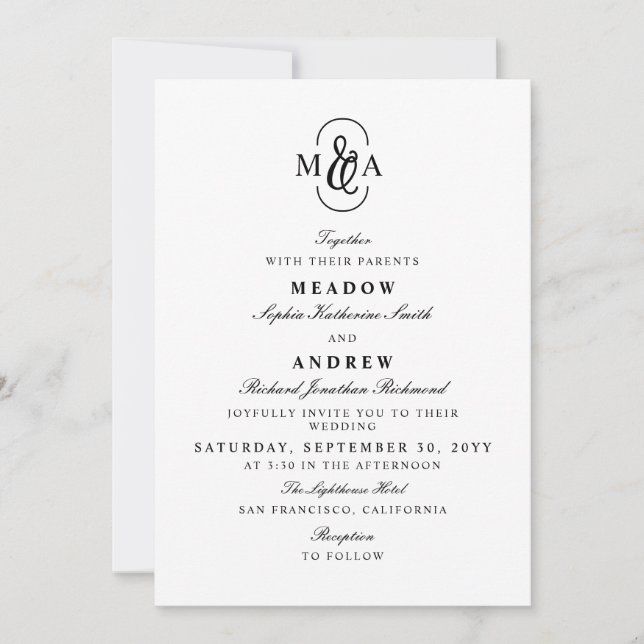Elegant typografi et-tecken monogram bröllop inbjudningar (Framsida)