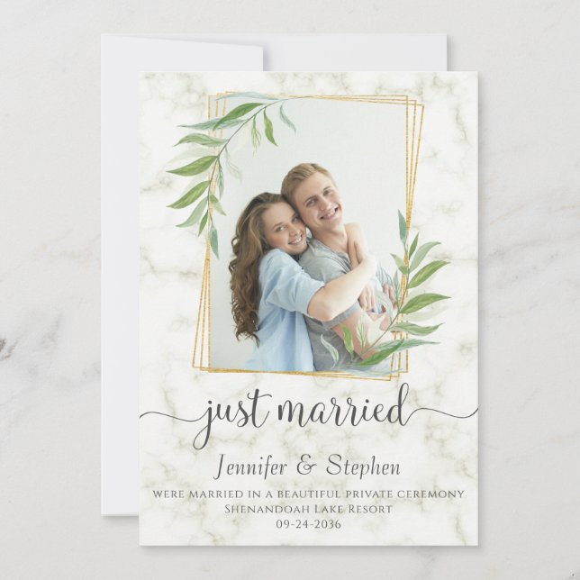 Elegant Typografi Eucalyptus Marble Elopement Meddelande (Framsida)