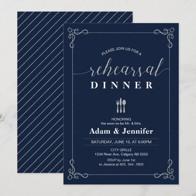 Elegant typografi för middagsinbjudan till bröllop inbjudningar (Fram/baksida)