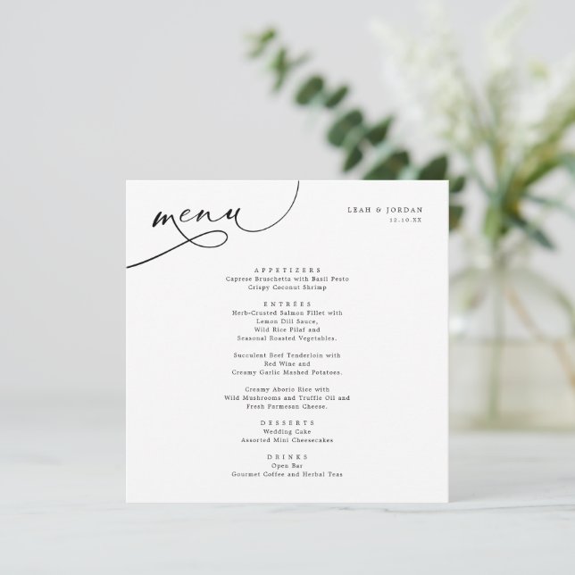 Elegant, typografi, fyrkant Bröllop Meny (Stående Fram)