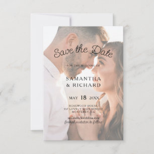 Elegant typografi genomskinlig foto bröllop spara datumet