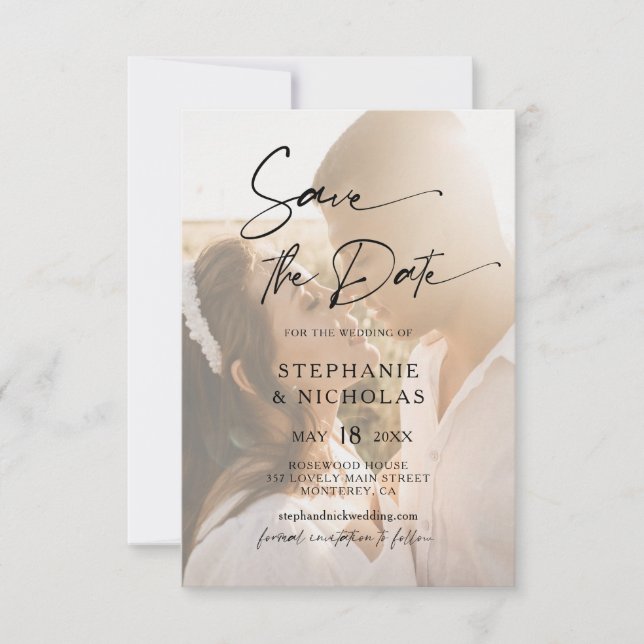 Elegant typografi genomskinlig foto bröllop spara datumet (Framsida)