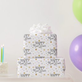 Elegant Typografi Grått Guld Starry Gott nytt år Presentpapper