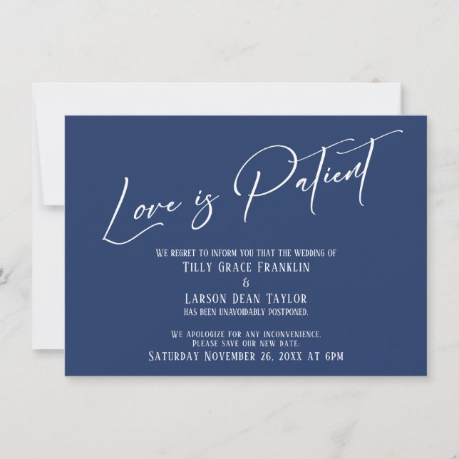 Elegant typografi Kärlek är tålmodig Marinblå kort (Framsida)