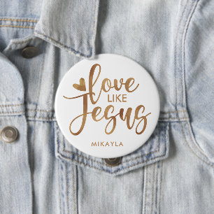 Elegant Typografi Kärlek som Jesus Guld Namn Knapp